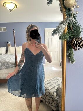 American Eagle Outfitters Navy Blue Spaghetti-Strap Fairy Mini Dress